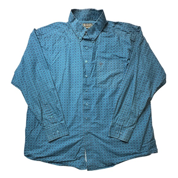 Ariat Shirt Mens 2XL Blue Geometric Print Button Front Long Sleeve Western
